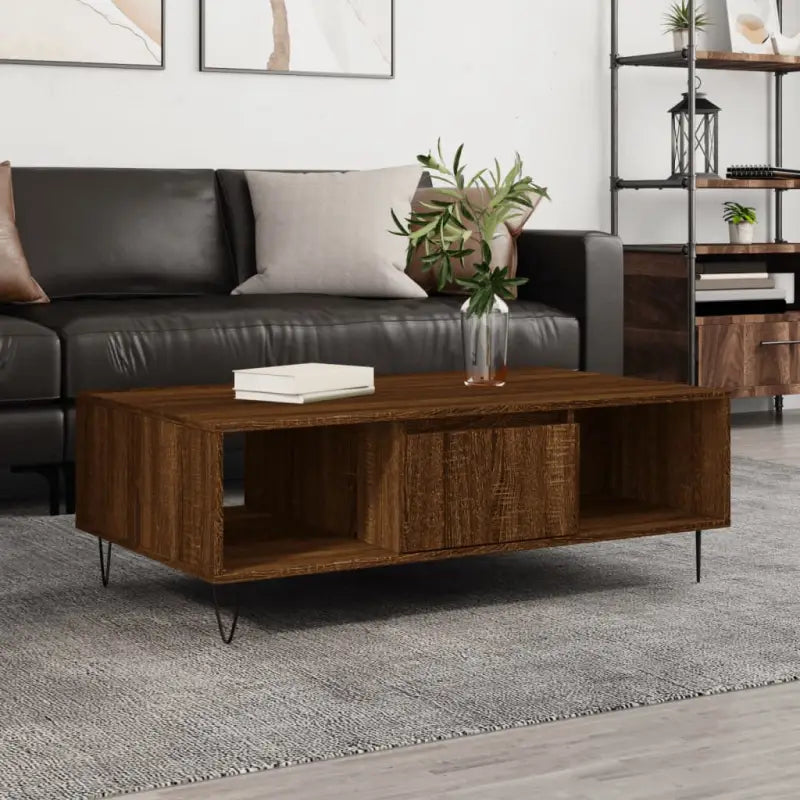 Salontafel met bewerkt hout en ijzeren poten voor een stijlvolle woonkamer - bruin eikenkleur / 1 - Salontafels