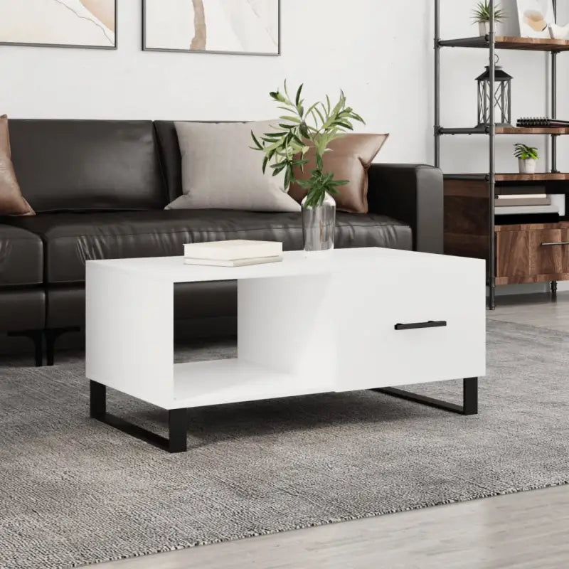 Salontafel met bewerkt hout en ijzeren poten voor een stijlvolle woonkamer - Wit / 1 - Salontafels