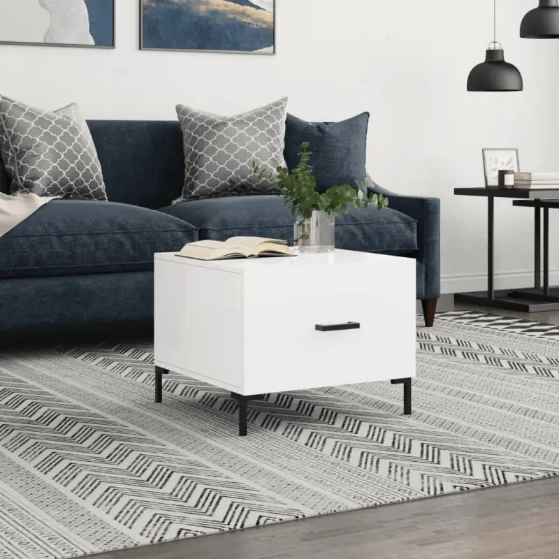 Salontafel met bewerkt hout en ijzeren poten voor elegante woonruimte - Hoogglans wit / 1 - Salontafels