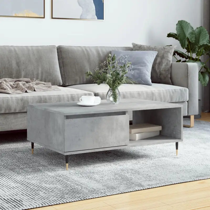 Salontafel met bewerkt hout en ijzeren poten voor stijl en functionaliteit - Betongrijs / 1 - Salontafels