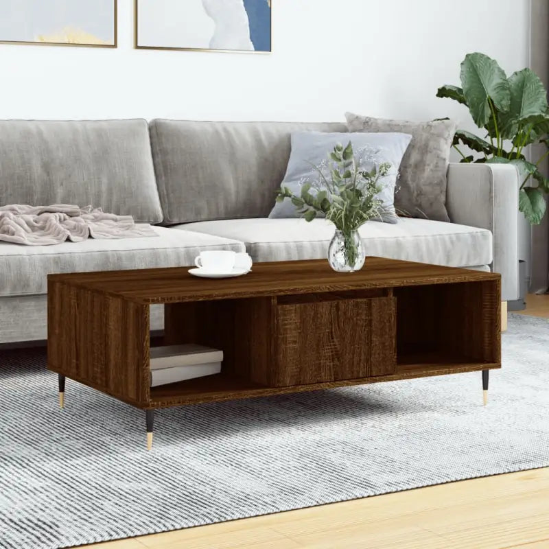 Salontafel met bewerkt hout en ijzeren poten voor stijl en functionaliteit - bruin eikenkleur / 1 - Salontafels