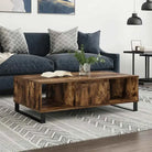 Salontafel met bewerkt hout en ijzeren poten voor stijl en functionaliteit - Gerookt eiken / 1 - Salontafels