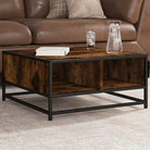 Salontafel met bewerkt hout en metalen frame in industriële stijl - smoked oak and black / 60.5 x 60.5 x 30 cm / 1