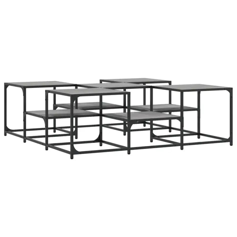 Salontafel met bewerkt hout en metalen frame met verstelbare poten - Salontafels