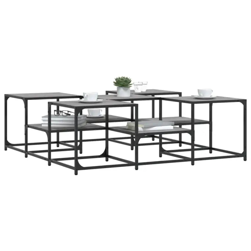 Salontafel met bewerkt hout en metalen frame met verstelbare poten - Salontafels