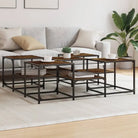 Salontafel met bewerkt hout en metalen frame met verstelbare poten - Gerookt eiken / 121 x 121 x 40 cm / 1 - Salontafels