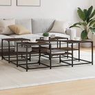 Salontafel met bewerkt hout en metalen frame met verstelbare poten - bruin eikenkleur / 121 x 121 x 40 cm / 1