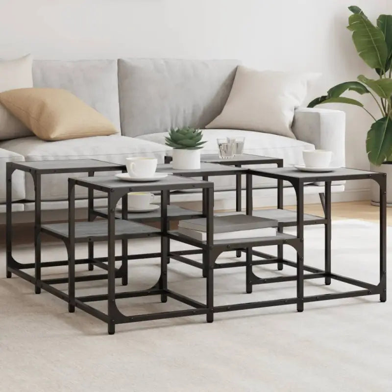 Salontafel met bewerkt hout en metalen frame met verstelbare poten - Grijs sonoma / 91 x 91 x 40 cm / 1 - Salontafels