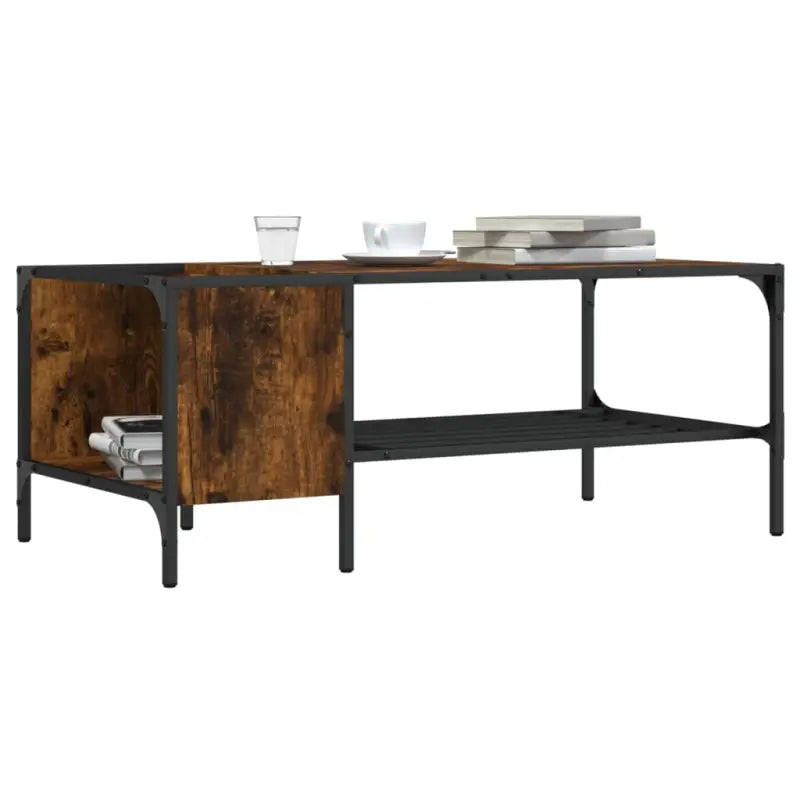 Salontafel met bewerkt hout en metalen frame voor binnen handbereik - Gerookt eiken / 1 - Salontafels