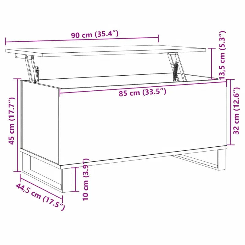 Salontafel met bewerkt hout en metalen poten met lift-top functie - Salontafels