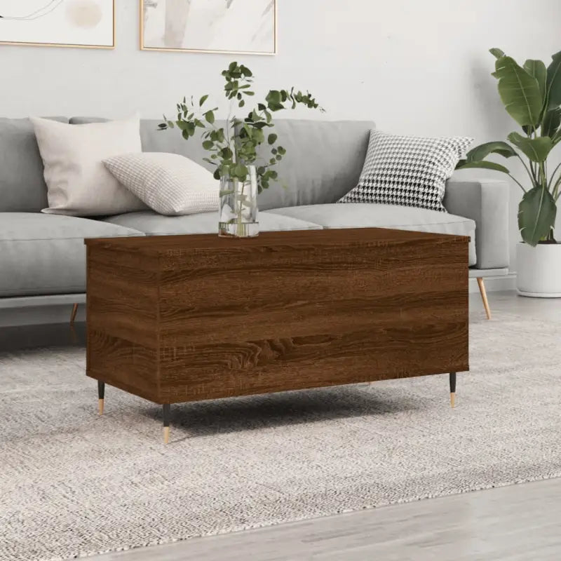 Salontafel met bewerkt hout en metalen poten met lift-top functie - bruin eikenkleur / 1 - Salontafels