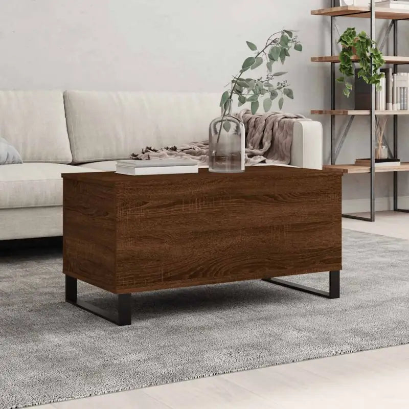 Salontafel met bewerkt hout en metalen poten met lift-top functie - bruin eikenkleur / 1 - Salontafels