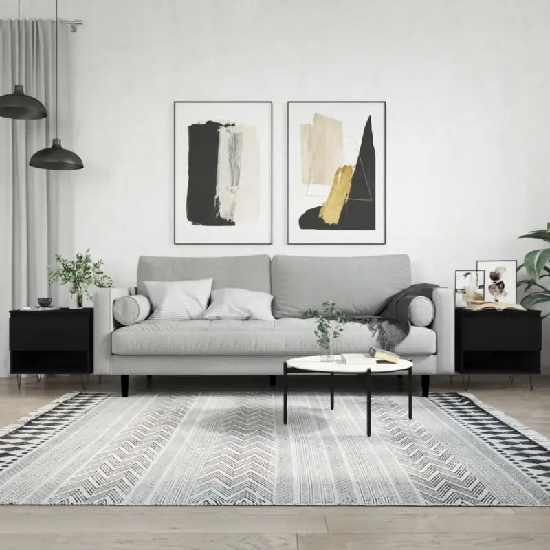 Salontafel met bewerkt hout en metalen poten voor een elegante woonkamer - Zwart / 2 - Salontafels