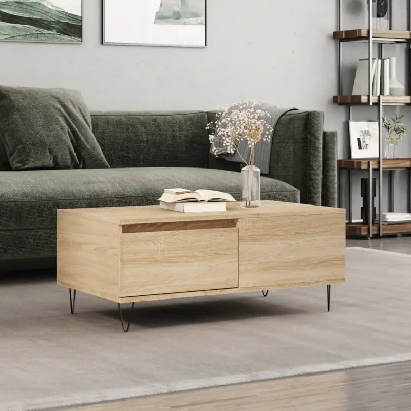 Salontafel met bewerkt hout en metalen poten voor een elegante woonkamer - Sonoma eiken / 1 - Salontafels