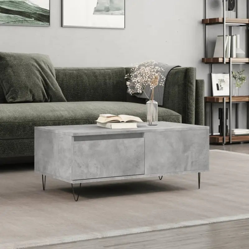 Salontafel met bewerkt hout en metalen poten voor een elegante woonkamer - Betongrijs / 1 - Salontafels