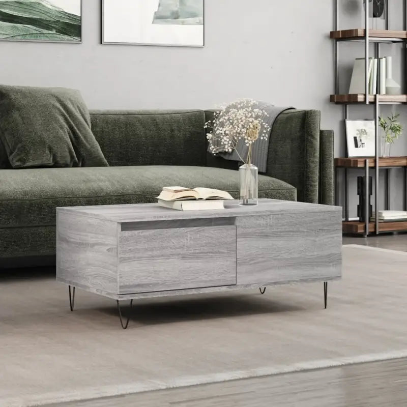 Salontafel met bewerkt hout en metalen poten voor een elegante woonkamer - Grijs sonoma / 1 - Salontafels
