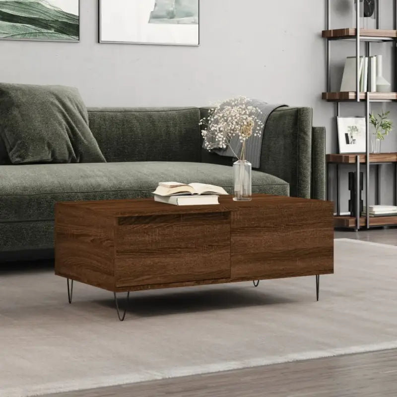 Salontafel met bewerkt hout en metalen poten voor een elegante woonkamer - bruin eikenkleur / 1 - Salontafels