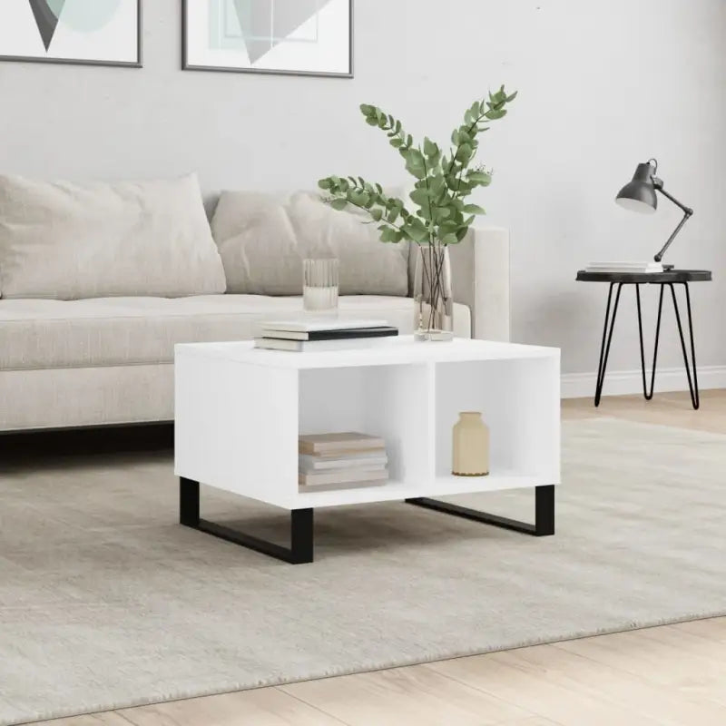 Salontafel met bewerkt hout en metalen poten voor een elegante woonkamer - Wit / 1 - Salontafels