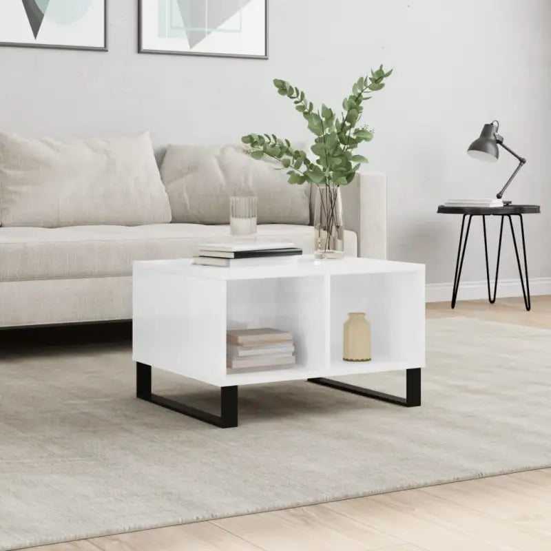 Salontafel met bewerkt hout en metalen poten voor een elegante woonkamer - Hoogglans wit / 1 - Salontafels