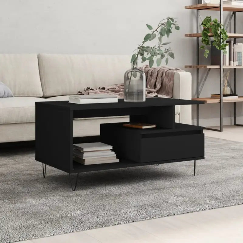Salontafel met bewerkt hout en metalen poten voor een elegante woonkamer - Zwart / 1 - Salontafels