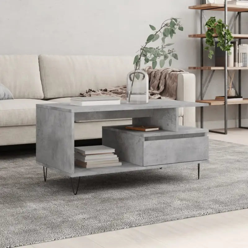 Salontafel met bewerkt hout en metalen poten voor een elegante woonkamer - Betongrijs / 1 - Salontafels