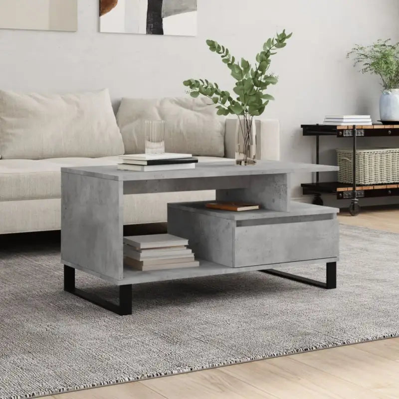 Salontafel met bewerkt hout en metalen poten voor een stijlvolle woonkamer - Betongrijs / 1 - Salontafels