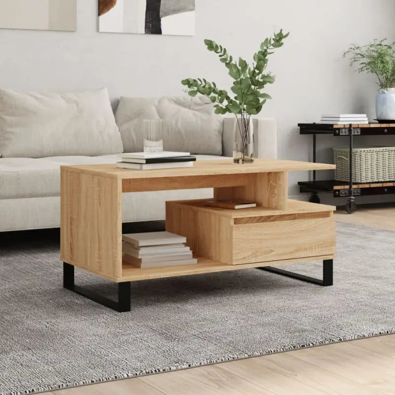 Salontafel met bewerkt hout en metalen poten voor een stijlvolle woonkamer - Sonoma eiken / 1 - Salontafels
