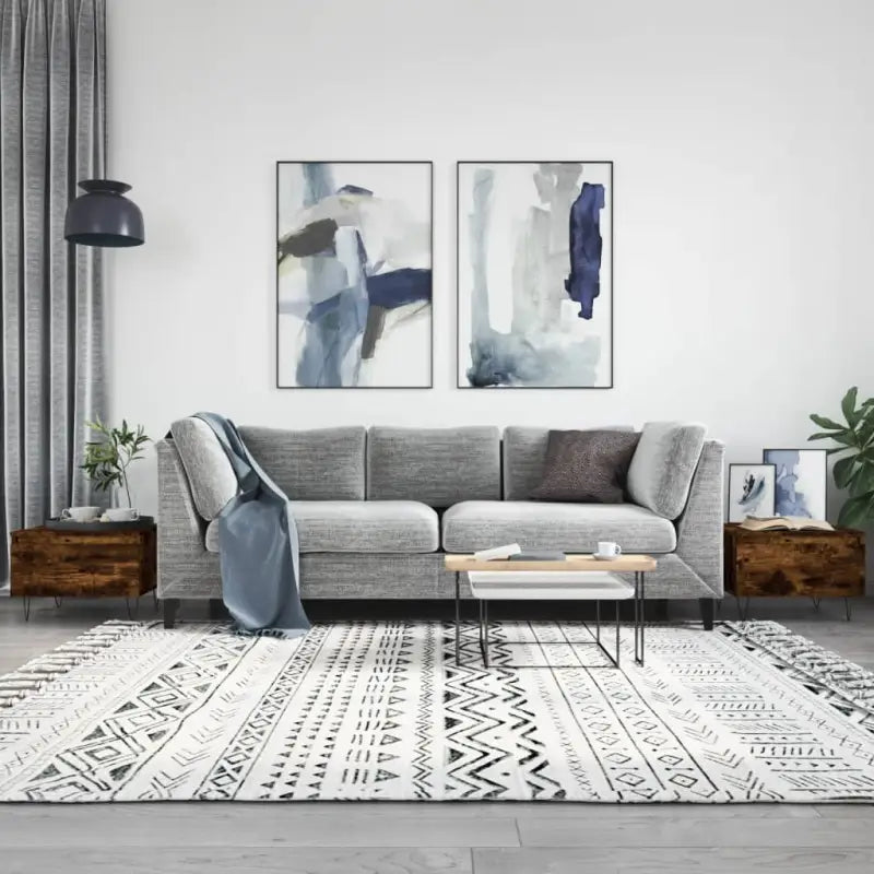 Salontafel met bewerkt hout en metalen poten voor elegante woonkamer stijl - Gerookt eiken / 2 - Salontafels