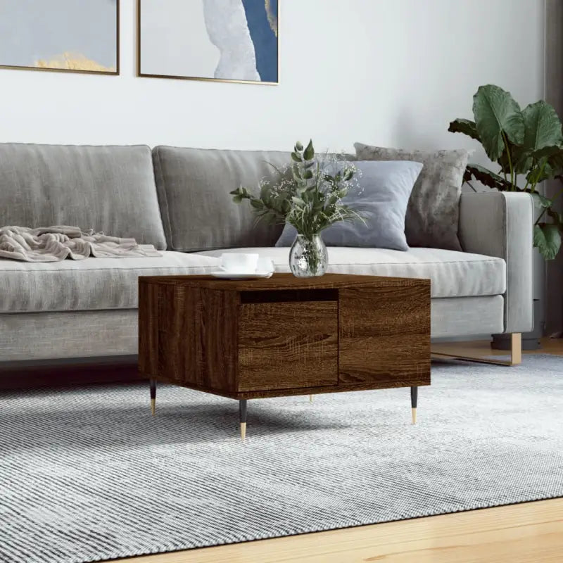 Salontafel met bewerkt hout en metalen poten voor elegantie - bruin eikenkleur / 1 - Salontafels