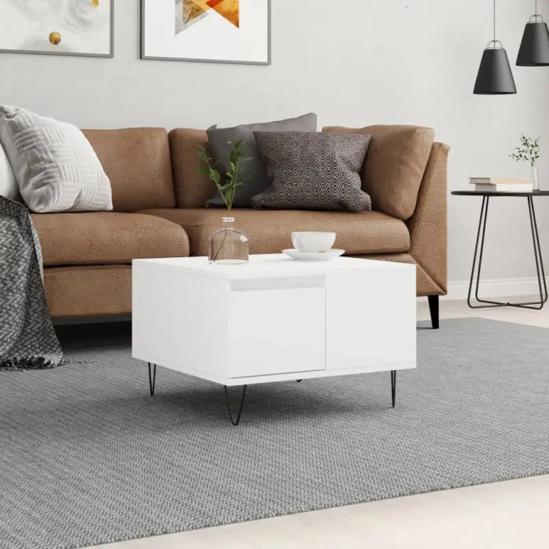 Salontafel met bewerkt hout en metalen poten voor moderne elegantie - Wit / 1 - Salontafels