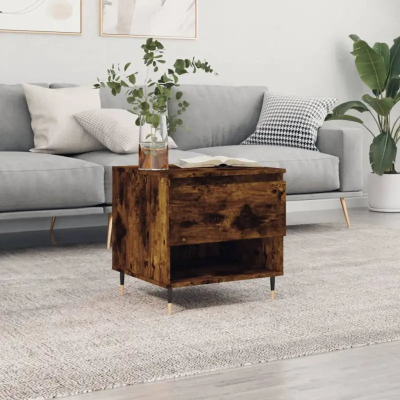 Salontafel met bewerkt hout en metalen poten voor stijlvolle woonruimte - Gerookt eiken / 1 - Salontafels