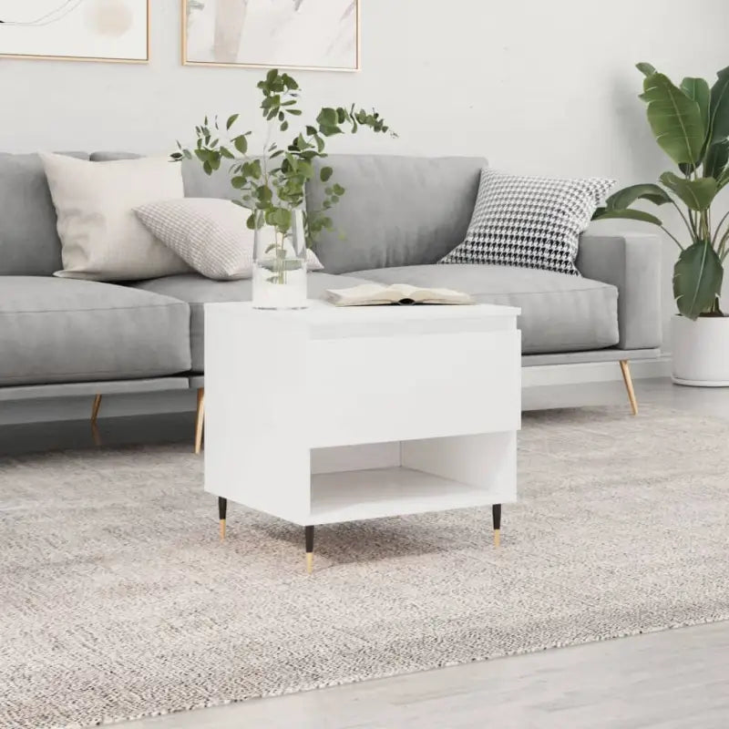 Salontafel met bewerkt hout en metalen poten voor stijlvolle woonruimte - Hoogglans wit / 1 - Salontafels