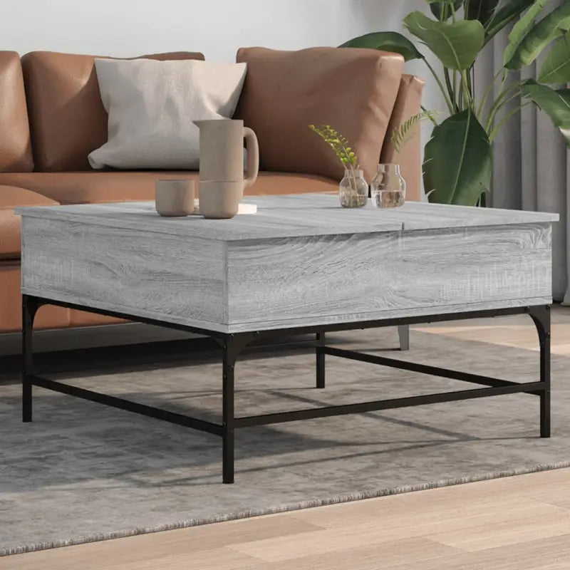 Salontafel met bewerkt hout en verstelbare poten in grijs sonoma - Salontafels