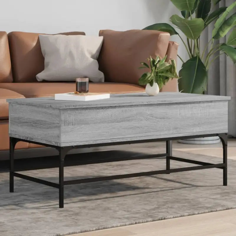 Salontafel met bewerkt hout en verstelbare poten in grijs sonoma - Grijs sonoma / 100 x 50 x 45 cm / 1 - Salontafels