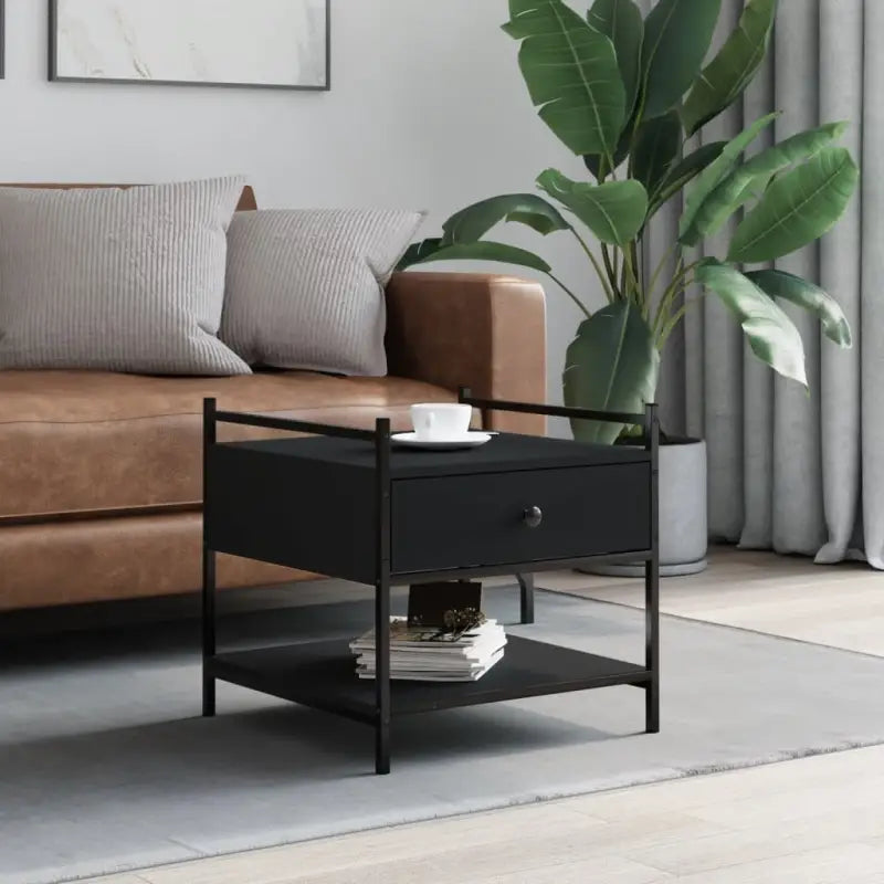 Salontafel met bewerkt hout en verstelbare poten voor elegante woonkamer - Zwart / 1 / 50 cm - Salontafels