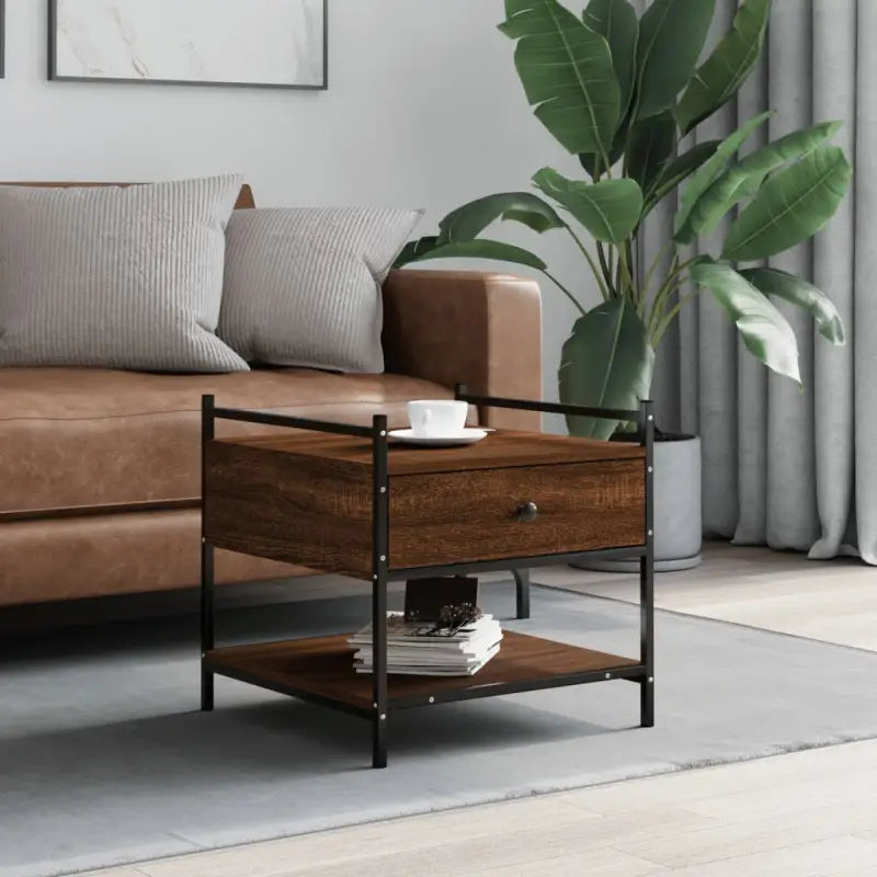 Salontafel met bewerkt hout en verstelbare poten voor elegante woonkamer - bruin eikenkleur / 1 / 50 cm - Salontafels