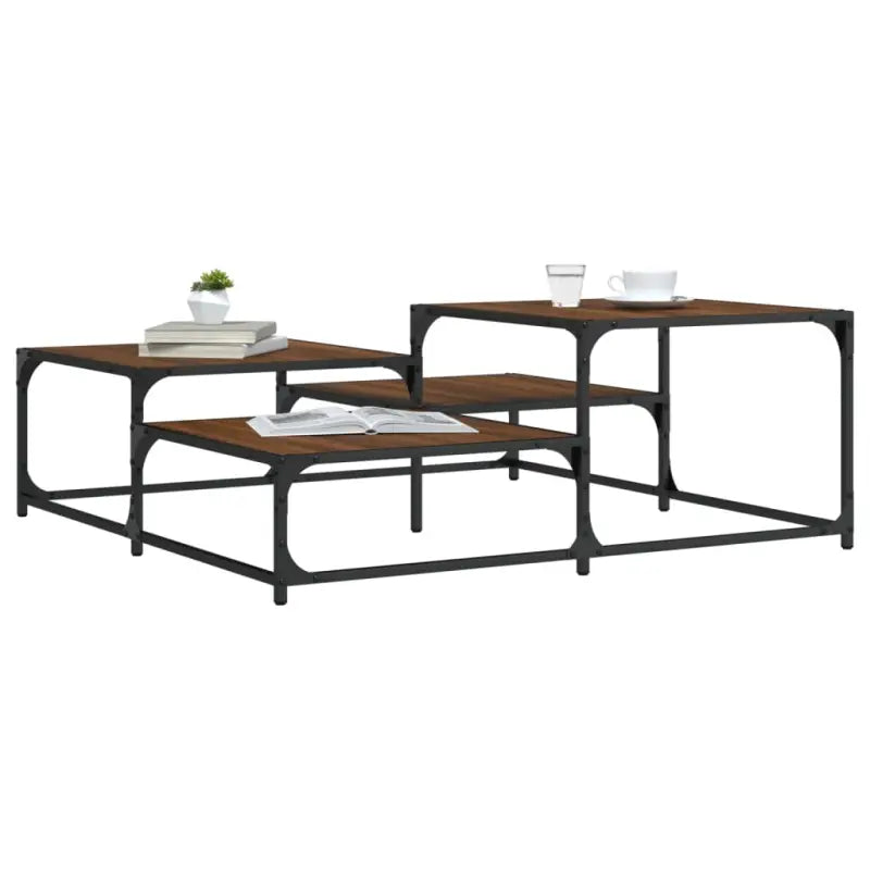 Salontafel met bewerkt hout metalen frame en verstelbare poten - bruin eikenkleur / 107 x 107 x 40 cm / 1 - Salontafels