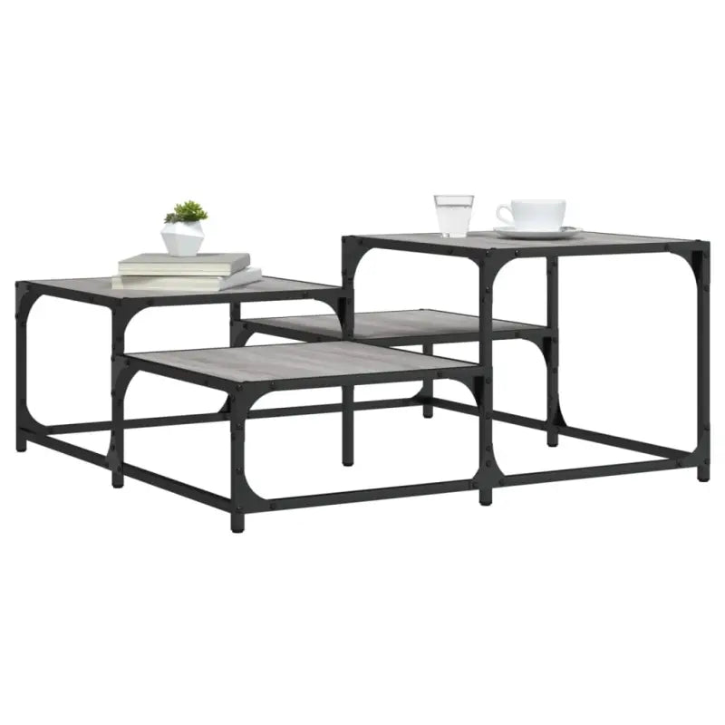 Salontafel met bewerkt hout metalen frame en verstelbare poten - Grijs sonoma / 87.5 x 87.5 x 40 cm / 1 - Salontafels