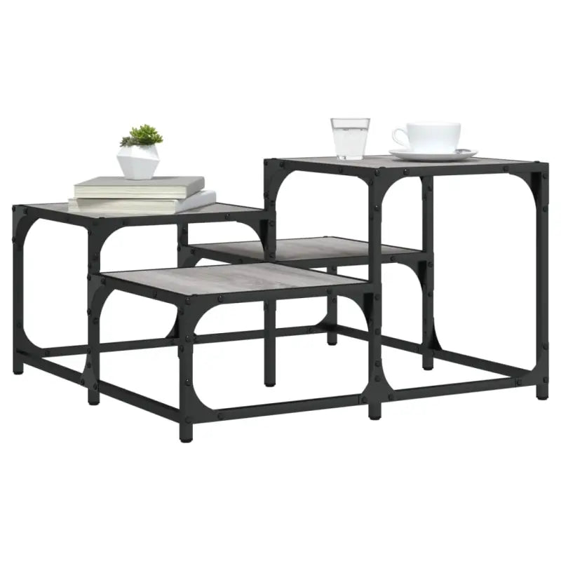 Salontafel met bewerkt hout metalen frame en verstelbare poten - Grijs sonoma / 68 x 68 x 40 cm / 1 - Salontafels