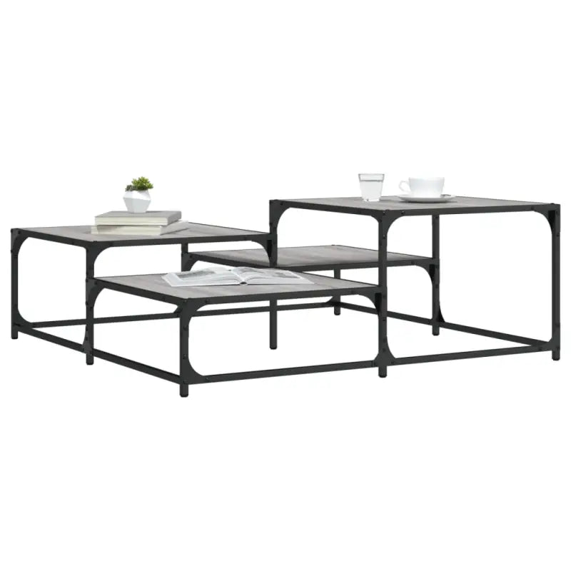 Salontafel met bewerkt hout metalen frame en verstelbare poten - Grijs sonoma / 107 x 107 x 40 cm / 1 - Salontafels