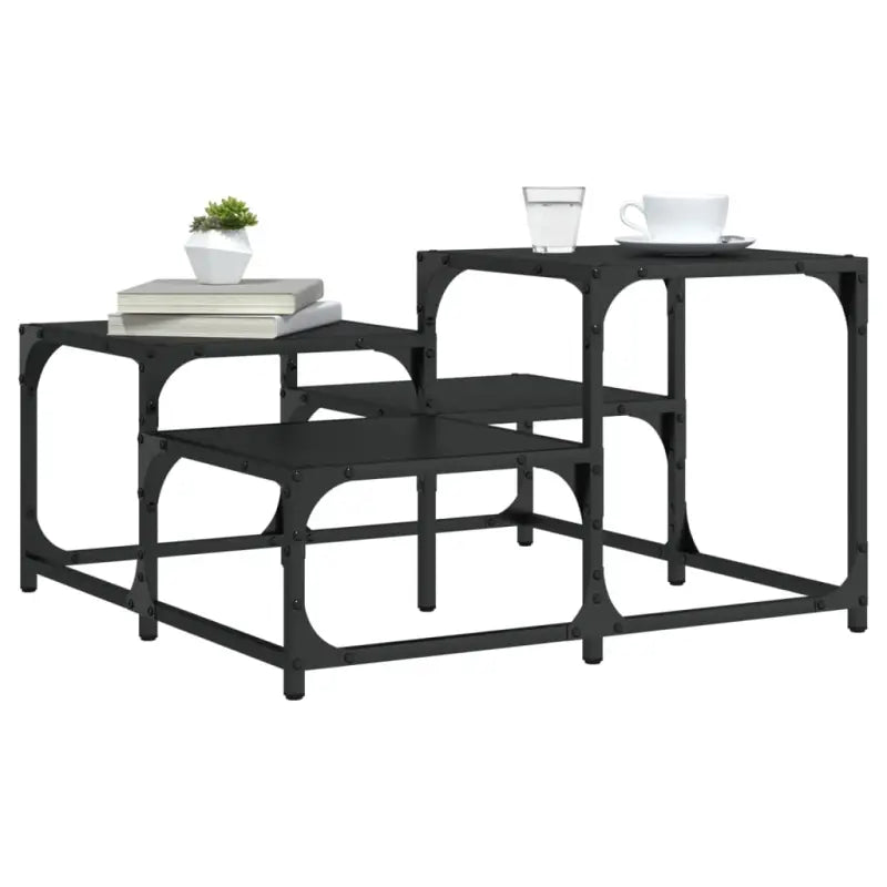 Salontafel met bewerkt hout metalen frame en verstelbare poten - Zwart / 68 x 68 x 40 cm / 1 - Salontafels