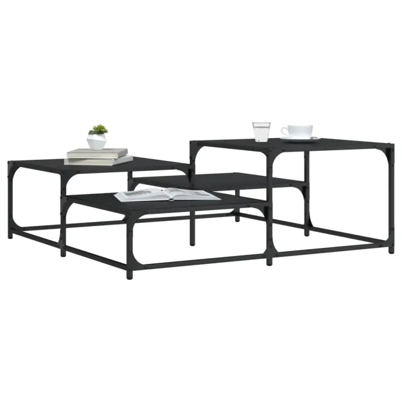 Salontafel met bewerkt hout metalen frame en verstelbare poten - Zwart / 107 x 107 x 40 cm / 1 - Salontafels