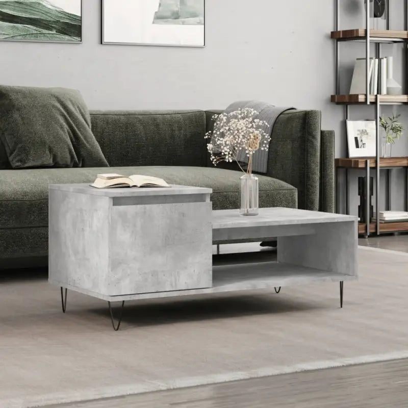 Salontafel met bewerkt hout metalen poten en hoogglans wit afwerking - Betongrijs / 1 - Salontafels