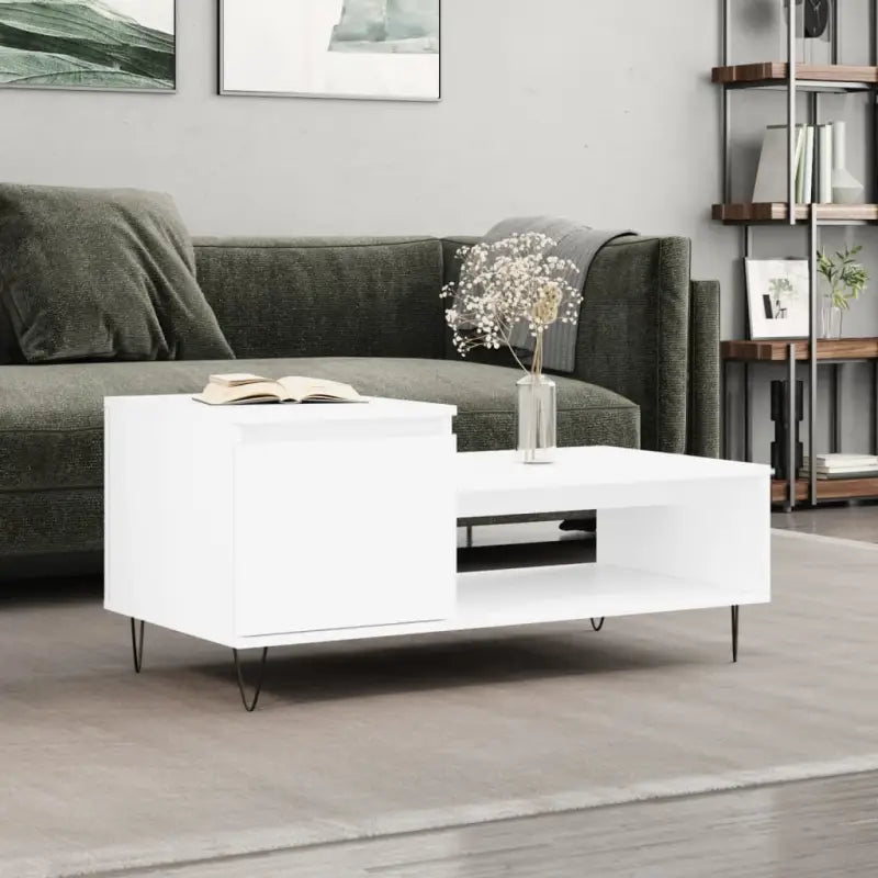 Salontafel met bewerkt hout metalen poten en hoogglans wit afwerking - Wit / 1 - Salontafels