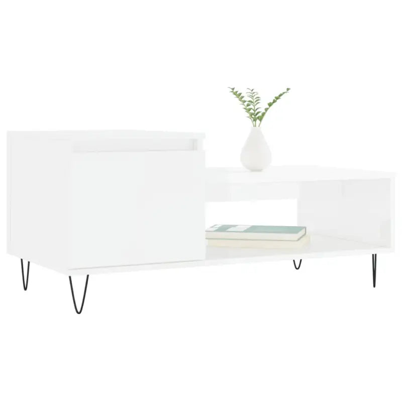 Salontafel met bewerkt hout metalen poten en hoogglans wit afwerking - Salontafels