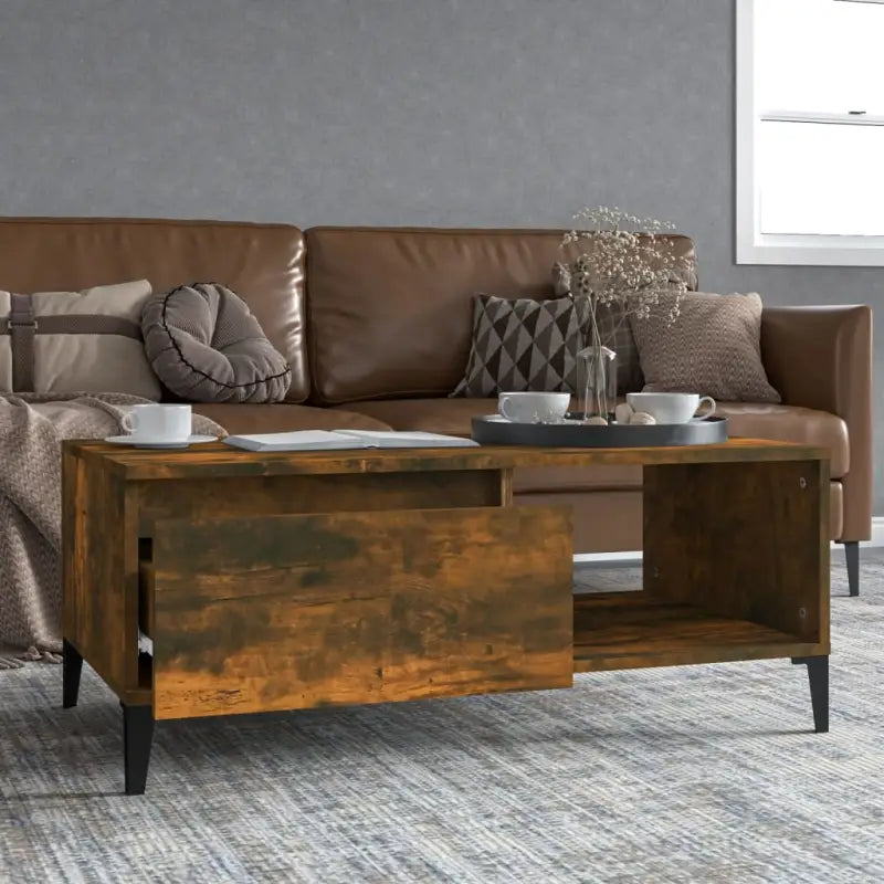 Salontafel met bewerkt hout voor industriële charme en extra opbergruimte - Gerookt eiken / 1 - Salontafels
