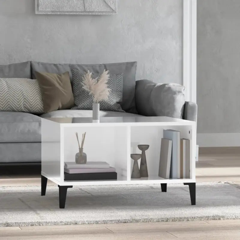 Salontafel met bewerkt hout voor industriële charme en opbergruimte - Hoogglans wit / 1 - Salontafels