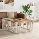Salontafel met gehard glas en roestvrij staal in modern ontwerp - Zilverkleurig en bruin / 1 / Hout - Salontafels