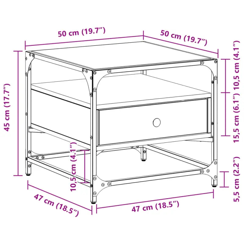Salontafel met glazen blad en gerookt eiken afwerking - Salontafels