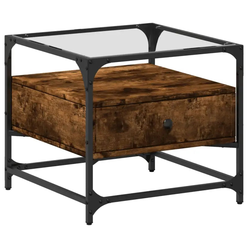Salontafel met glazen blad en gerookt eiken afwerking - Salontafels